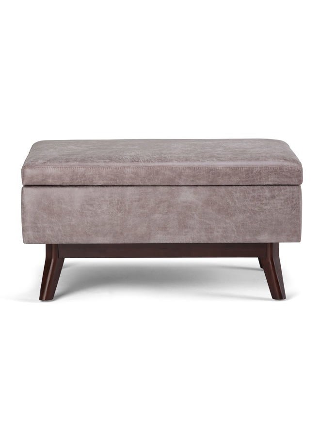 Simpli Home Owen 34 inch Wide Rectangle Coffee Table Lift Top Storage Ottoman, Cocktail Footrest Stool in Upholstered Distressed Grey Taupe Faux Air Leather, Mid Century Modern, Living Room - Image 4