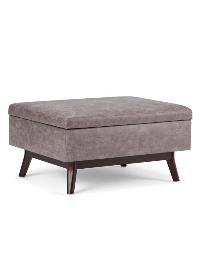 Simpli Home Owen 34 inch Wide Rectangle Coffee Table Lift Top Storage Ottoman, Cocktail Footrest Stool in Upholstered Distressed Grey Taupe Faux Air Leather, Mid Century Modern, Living Room - Image 1