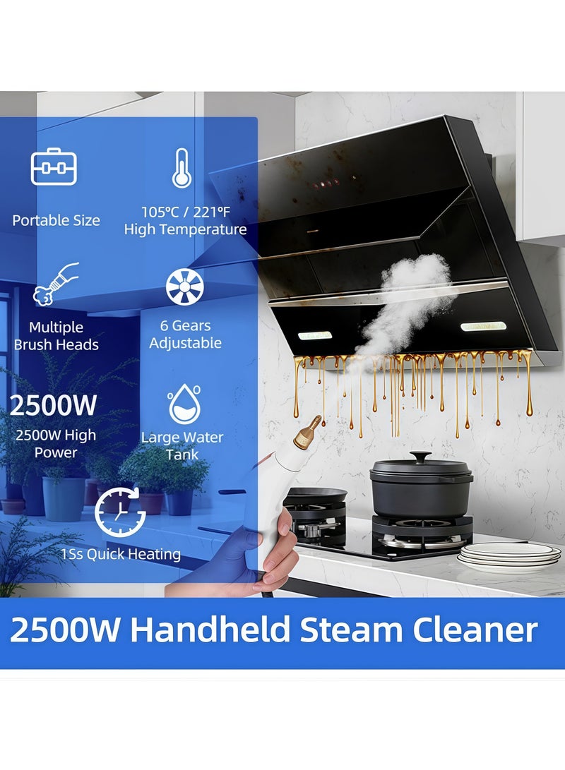 2500W High Pressure Steam Cleaner High Temperature Pressurized Steam Cleaner 1200ml 3 Bar Portable Handheld Steam Cleaner with 3 Brush Heads for Home/Car Detailing (White, Cleaning Towel Included) - Image 5