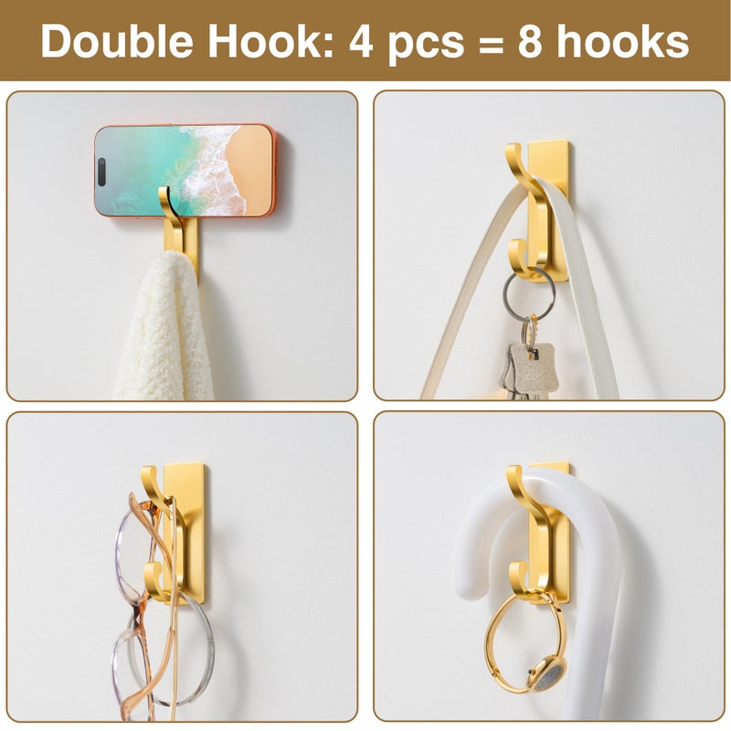 pickpiff Wall Hooks with Adhesive Strip- Easy to Remove, No Residue, Strong Heavy Duty Sticky Towel Hook, 4 Pack Brushed Gold - Image 5