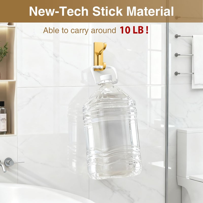 pickpiff Wall Hooks with Adhesive Strip- Easy to Remove, No Residue, Strong Heavy Duty Sticky Towel Hook, 4 Pack Brushed Gold - Image 3