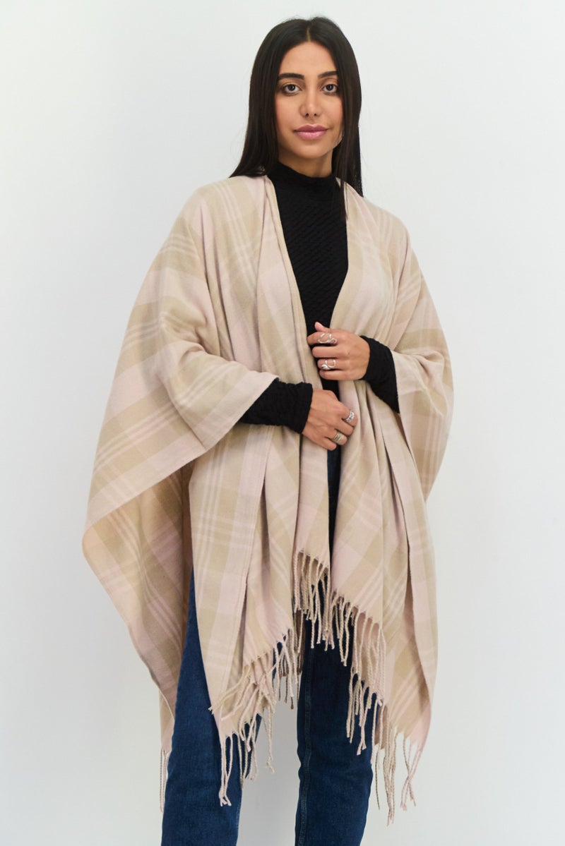 ADRIENNE VITTADINI Women Plaid Ruana Poncho 130 L x 75 H cm, Blush Pink  - Image 1
