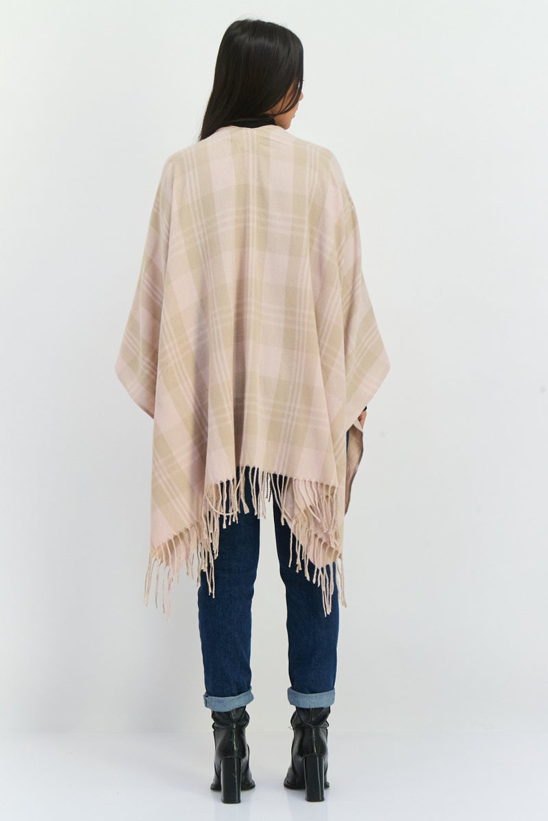 ADRIENNE VITTADINI Women Plaid Ruana Poncho 130 L x 75 H cm, Blush Pink  - Image 4