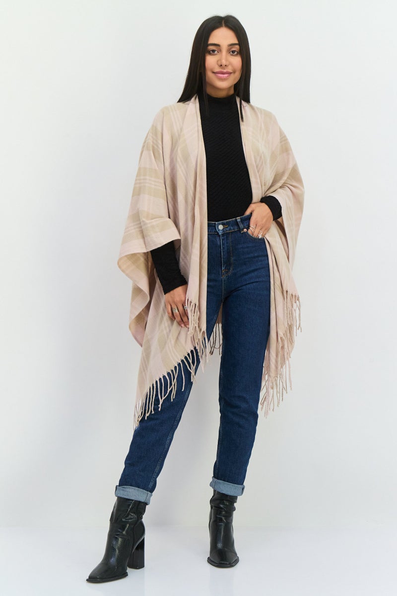 ADRIENNE VITTADINI Women Plaid Ruana Poncho 130 L x 75 H cm, Blush Pink - Image 2