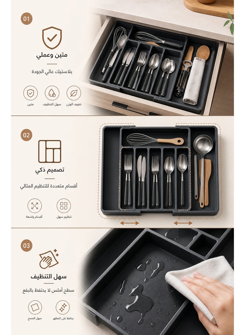 Utensil Organizer Plastic, Drawer Utensil Holder & Spoon Organizer, Food Grade PP High Temp Odorless, Sealed Lid Dustproof Sandproof, Drainage Tray Anti-Mold, No Drilling Wall/Countertop Dual-Use, Large Capacity for Middle East Families, Muslim Housewives & Hotel Bulk Purchase - Image 4