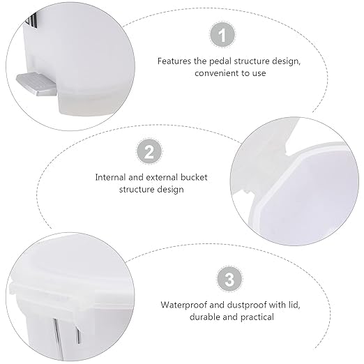 AMPLIN AMPLIN 7L Round Pedal Dustbin with Soft-Close Lid And Foot Pedal | Trash Can/Dustbin For Home, Kitchen, Bathroom, Office And Washroom With Lid And bucket | Pack of 1 - Image 5