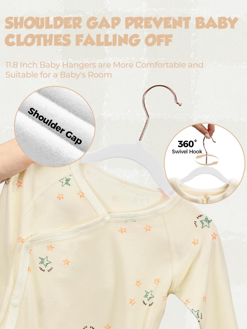 Smartor Premium Baby Hangers Velvet For Closet 50 Pack  11.8"" Durable Kids Felt Hangers Non Slip For Toddler  Baby Clothes Hangers For Childrens On Closet Storage (Rose Gold Hook)- White - Image 4
