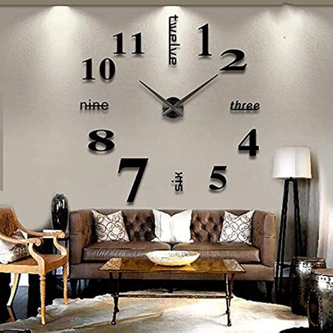 DIY WALL CLOCK MODERN LARGE 3D WALL CLOCK STICKERS MIRROR SURFACE FRAMELESS CLOCK HOME OFFICE HOTEL DECORATION BLACK