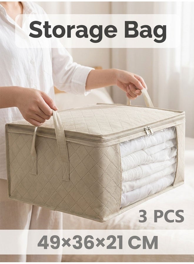 Lasola Clothes Storage Bag,3 PCS Foldable Storage Organiser,Large Capacity Clothing Storage Bag,Quilt Folding Storage Bag Large Clear Window & Carry Reinforced Handles,For Quilts, Clothing , Bedding - Image 1