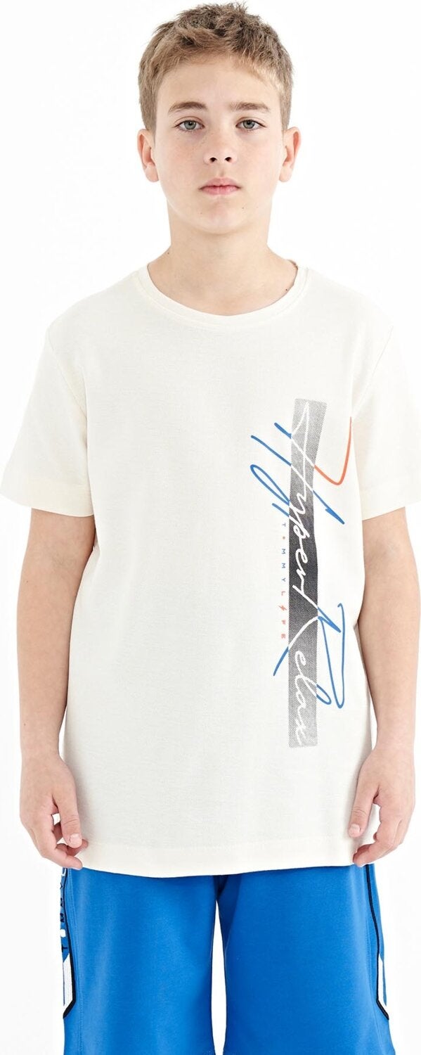 Tommy Life Ecru Text Printed O Neck Standard Pattern Boy T-Shirt - 11119 - Image 1