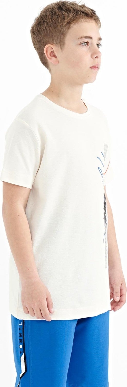 Tommy Life Ecru Text Printed O Neck Standard Pattern Boy T-Shirt - 11119 - Image 4
