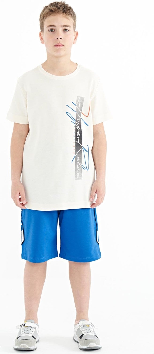 Tommy Life Ecru Text Printed O Neck Standard Pattern Boy T-Shirt - 11119 - Image 3