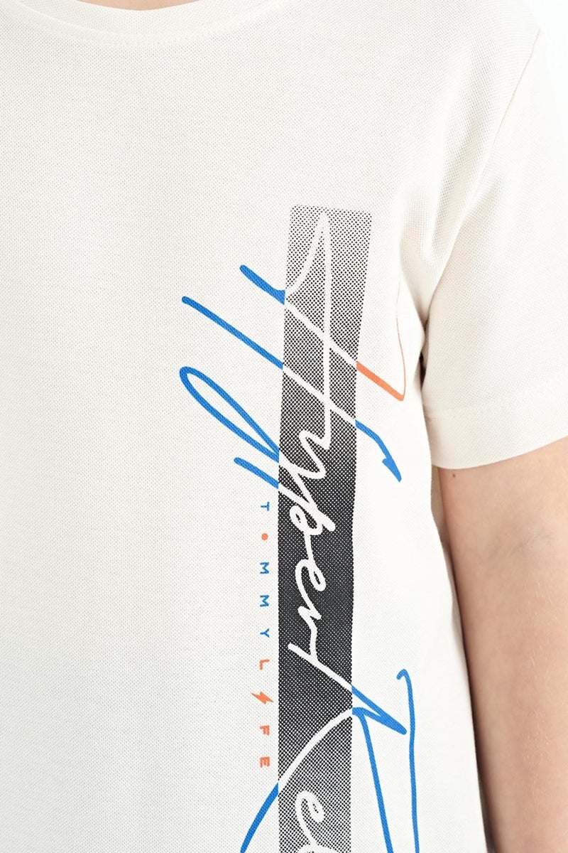 Tommy Life Ecru Text Printed O Neck Standard Pattern Boy T-Shirt - 11119 - Image 2