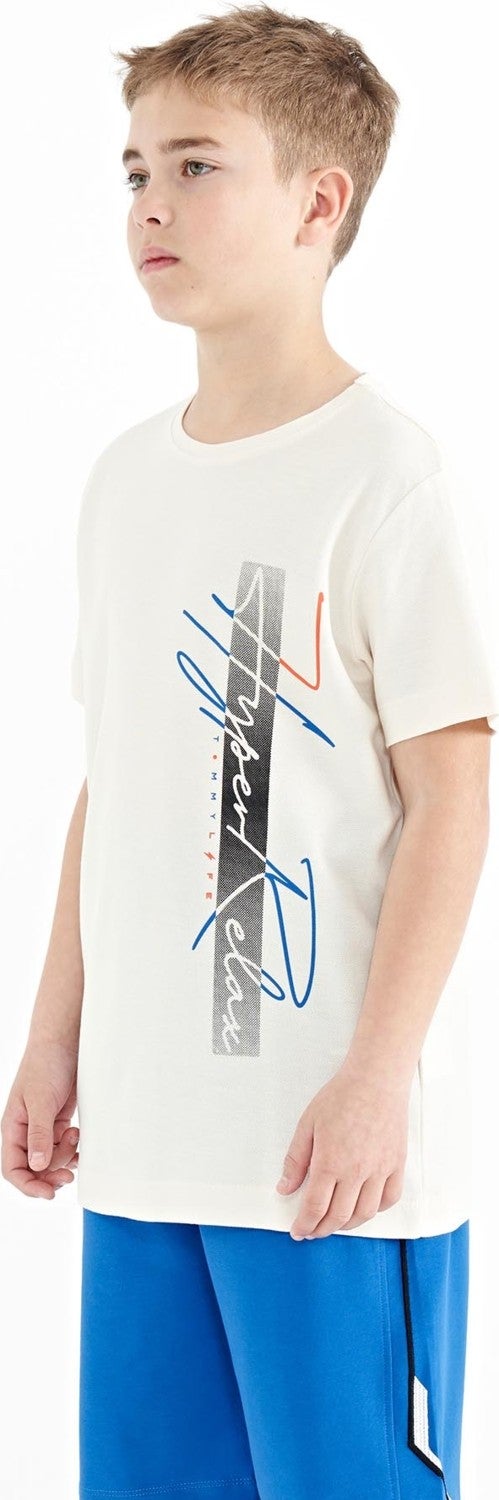 Tommy Life Ecru Text Printed O Neck Standard Pattern Boy T-Shirt - 11119 - Image 5