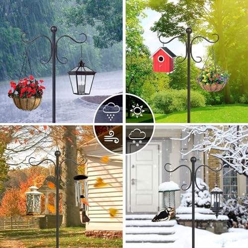 AOMGD 76 Inch Adjustable Double Shepherds Hooks for Outdoor Heavy Duty, Two Sided Garden Bird Feeder Pole for Hanging Plant Baskets, Solar Lights, Weddings Decor - Image 4