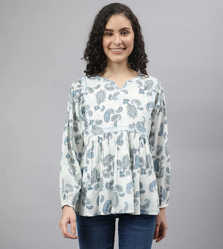 Floral Printed Cotton Empire Top