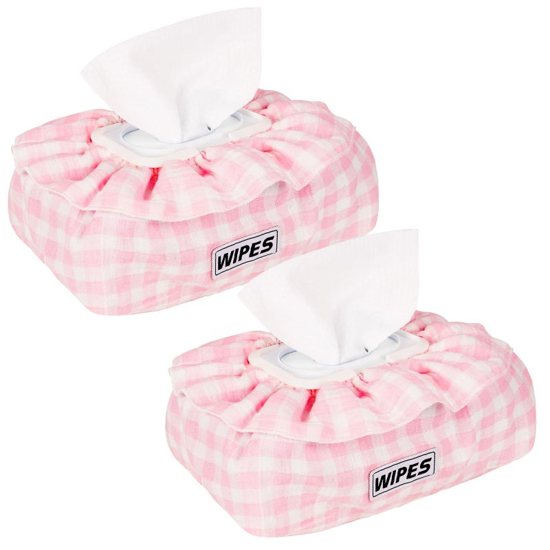 Whiidoom Baby Wipes Cover â€“ Muslin Cotton Wipes Dispenser, Universal Size Fits All Wipes & Tissues, Diaper Pouch for Nursery, Living Room & Diaper Station (Pink) - Image 1