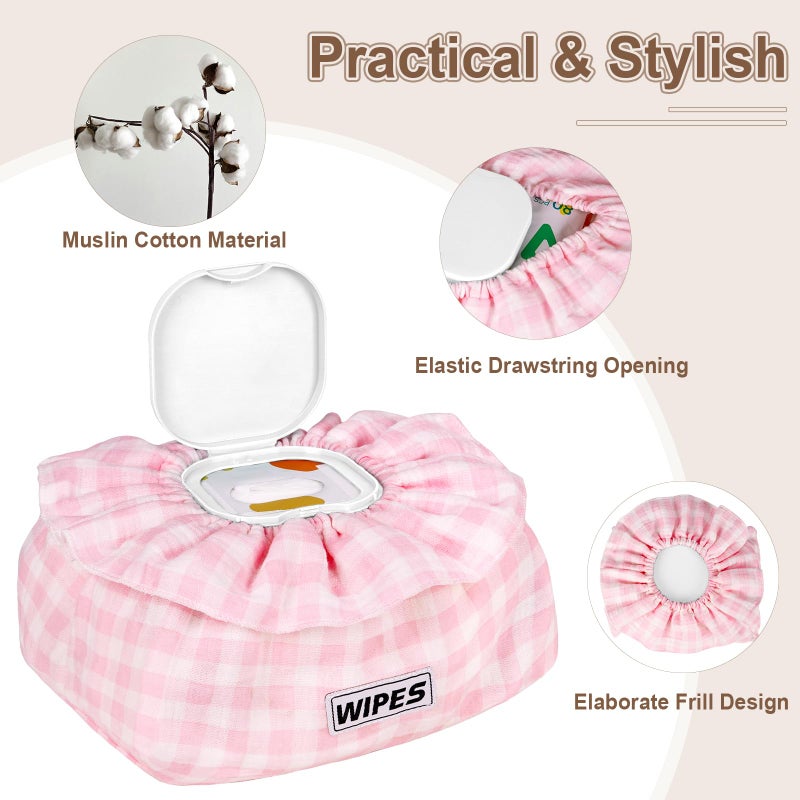 Whiidoom Baby Wipes Cover â€“ Muslin Cotton Wipes Dispenser, Universal Size Fits All Wipes & Tissues, Diaper Pouch for Nursery, Living Room & Diaper Station (Pink) - Image 3