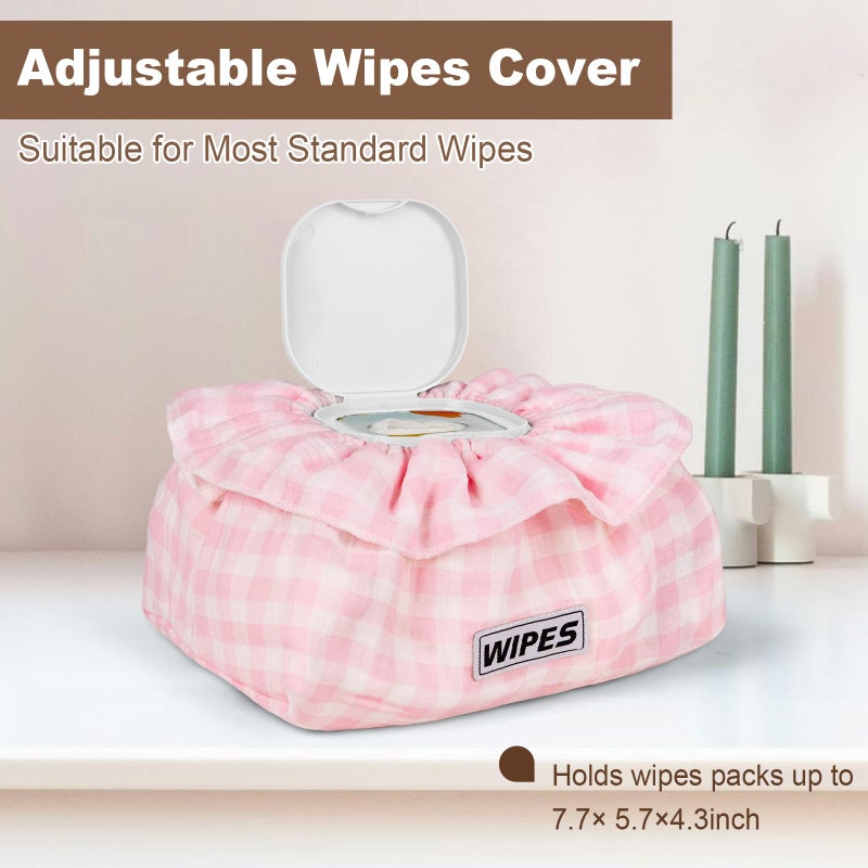 Whiidoom Baby Wipes Cover â€“ Muslin Cotton Wipes Dispenser, Universal Size Fits All Wipes & Tissues, Diaper Pouch for Nursery, Living Room & Diaper Station (Pink) - Image 2