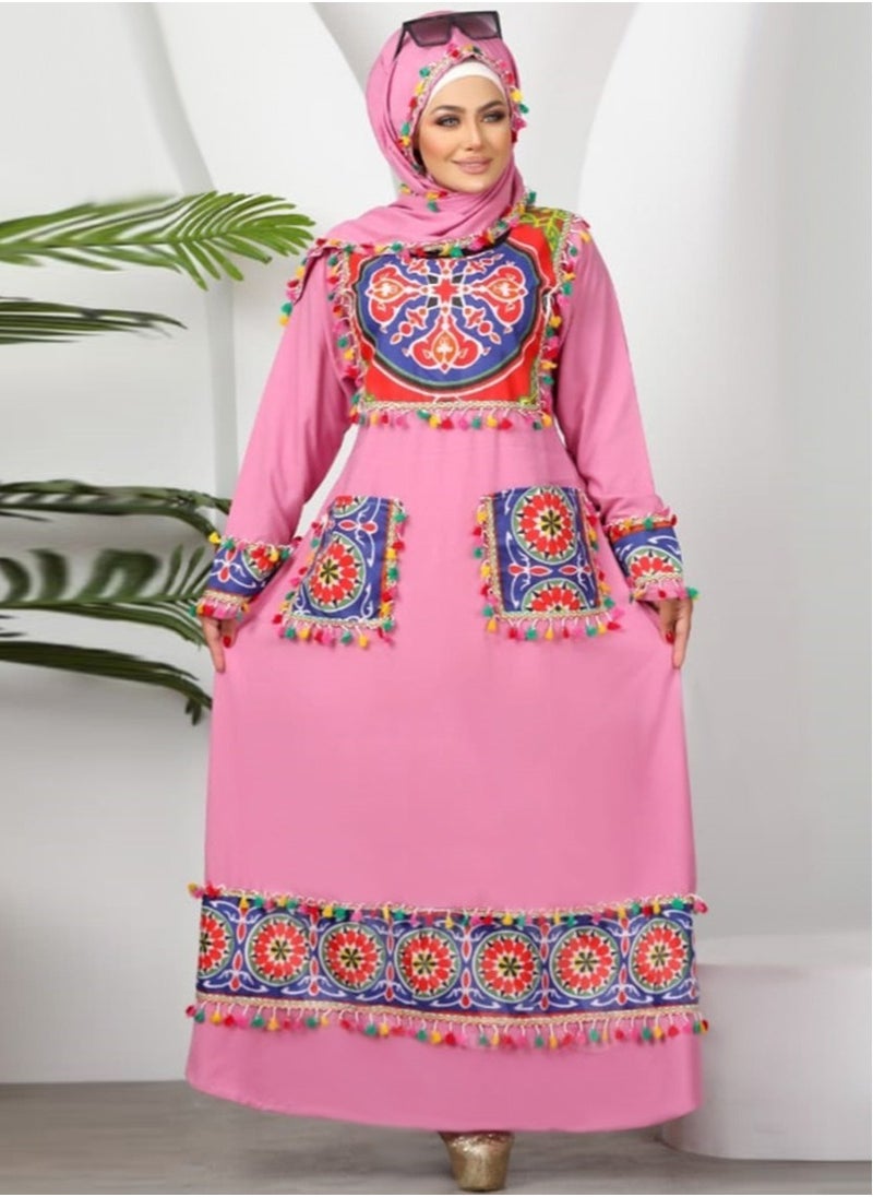 FULL JOY - Praying Dress Made of Anti-Shrink Treated Cotton With a Separate Large Veil ,Pink - Image 1