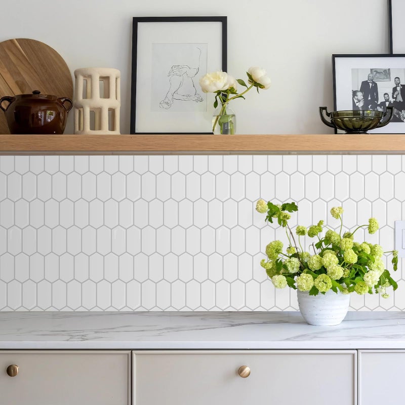 Vamos Tile Upgraded Thicker Design Peel and Stick Backsplash Tile, 10-Sheet Pure White with Gray Grout Long Hexagon Self Adhesive Wall Tiles Stick On Backsplash for Kitchen Bathroom RV Fireplace - Image 3