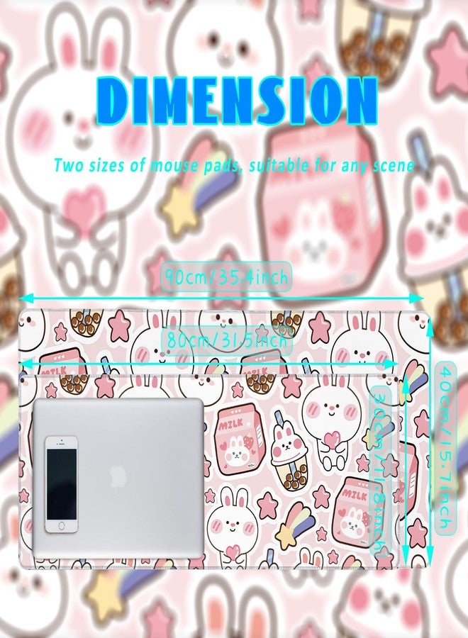KOAIWPAE Desk Mat, Pink Kawaii Rabbit Extended Gaming Mouse Pad Large, 31.5"x11.8" Big Mouse Pad with Non-Slip Base and Stitched Edge, Long Computer Keyboard Mouse Mat for Home Office Work - Image 3