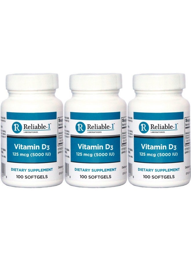 Reliable-1 Laboratories Vitamin D3 5000 IU Softgels by Reliable 1 | High Potency Vitamin D Supplements for Women and Men | Supports Teeth and Immune System | 100 Softgels per Bottle, 3 Bottles  - Image 1