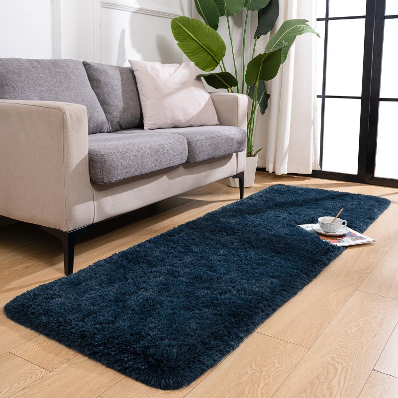 Przemy Fluffy Runner Rug for Bedroom Living Room  2x6 Feet Navy Blue Shag Area Rugs  Soft Fuzzy Carpet for Bedside Nursery Kids Room College Dorm  Plush Throw Rug for Home Decor - Image 2