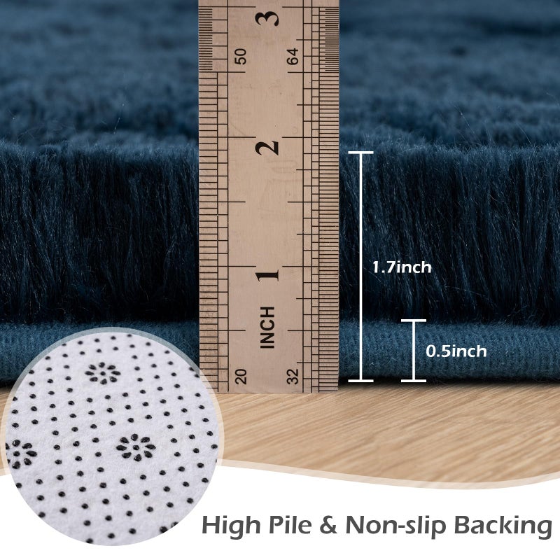 Przemy Fluffy Runner Rug for Bedroom Living Room  2x6 Feet Navy Blue Shag Area Rugs  Soft Fuzzy Carpet for Bedside Nursery Kids Room College Dorm  Plush Throw Rug for Home Decor - Image 4