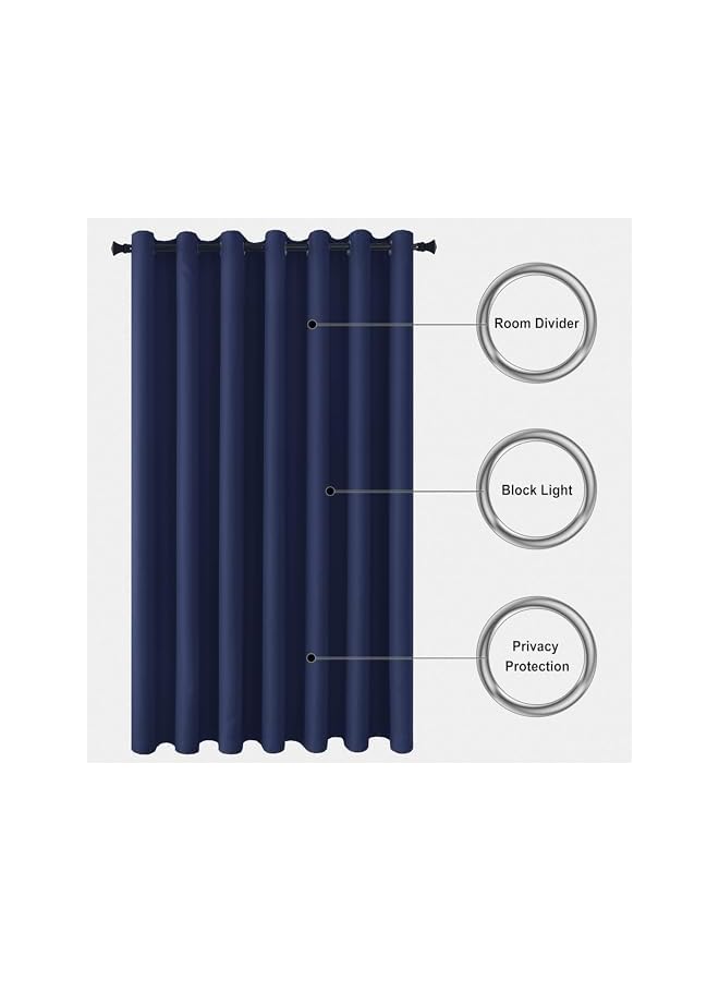 The Bros Patio Door Curtains, 1 Panel Extra Wide Grommet Curtain Panel, Thermal Blackout Curtains Room Divider, Sliding Glass Door Drapes, Sliding Door Curtains for Living Room (Blue) - Image 2