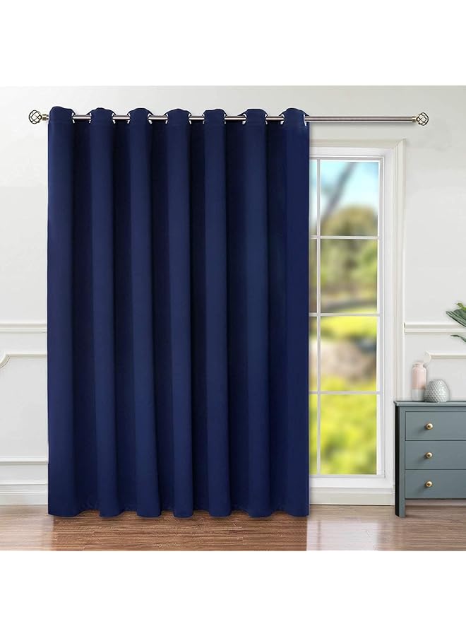 The Bros Patio Door Curtains, 1 Panel Extra Wide Grommet Curtain Panel, Thermal Blackout Curtains Room Divider, Sliding Glass Door Drapes, Sliding Door Curtains for Living Room (Blue) - Image 1