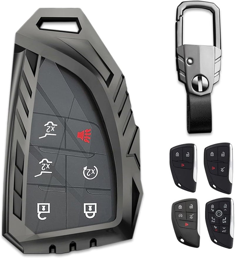 Zinc Alloy Key Fob Cover Gray 360° Full Protection Smart Key Case - Durable Premium Touch Car Key Protector for Chevrolet Suburban Tahoe GMC Yukon 2021 2022 3/4/5/6 Button Keyless Entry - Image 2