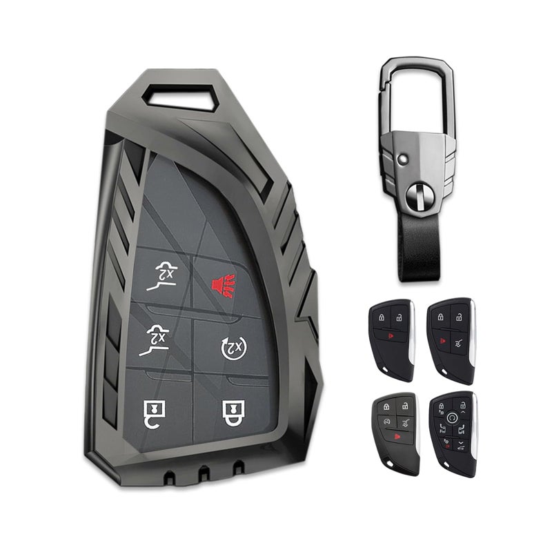 Zinc Alloy Key Fob Cover Gray 360° Full Protection Smart Key Case - Durable Premium Touch Car Key Protector for Chevrolet Suburban Tahoe GMC Yukon 2021 2022 3/4/5/6 Button Keyless Entry - Image 1
