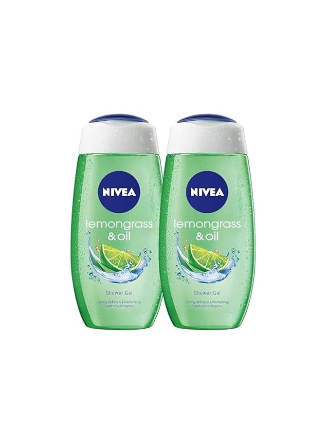 Nivea Lemon grass and oil Body Bath Shower Care Gel Wash Set for Women Men Dry Skin Eczema Combo Offer Pack of 2 x 250 ml