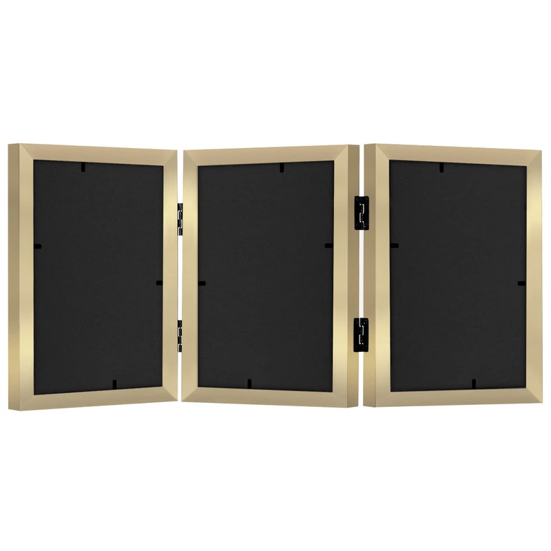 Americanflat Hinged 3 Picture Frame 5x7 with Shatter-Resistant Glass - Signature Collection - Foldable Picture Frame for Tabletop Display - Gold - Image 5