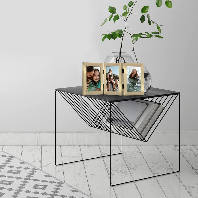 Americanflat Hinged 3 Picture Frame 5x7 with Shatter-Resistant Glass - Signature Collection - Foldable Picture Frame for Tabletop Display - Gold - Image 4