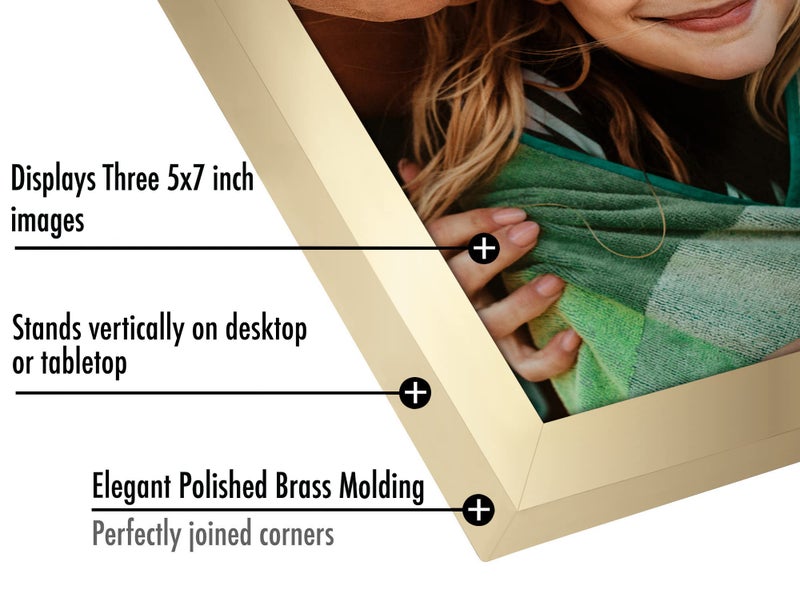 Americanflat Hinged 3 Picture Frame 5x7 with Shatter-Resistant Glass - Signature Collection - Foldable Picture Frame for Tabletop Display - Gold - Image 3