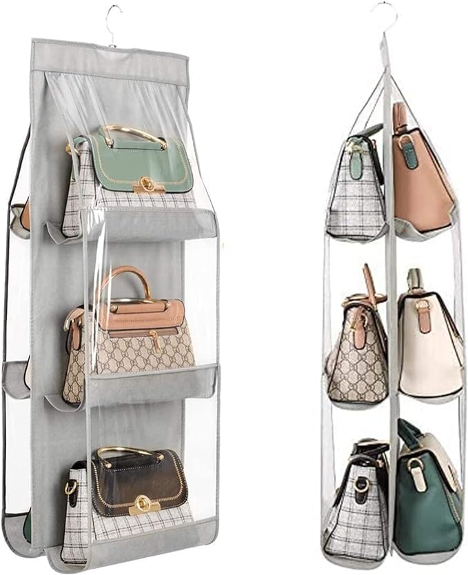 OxbOw 6 Pocket Handbag Organizer Bag Organiser For Ladies Handbags Purse Organiser For Handbag Closet Organizer For Wardrobe Tote Bag Organiser Bag Hanger 90 X 35 X 35 Cm Pack of 1 Grey - Image 3