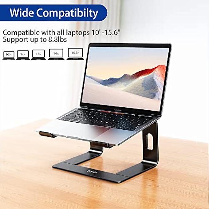rayihni LS03 ALUMINUM LAPTOP STAND, ERGONOMIC DETACHABLE COMPUTER STAND, RISER HOLDER NOTEBOOK STAND COMPATIBLE WITH AIR, PRO, DELL, HP, LENOVO MORE 10-15.6" LAPTOPS (BLACK) - Image 3