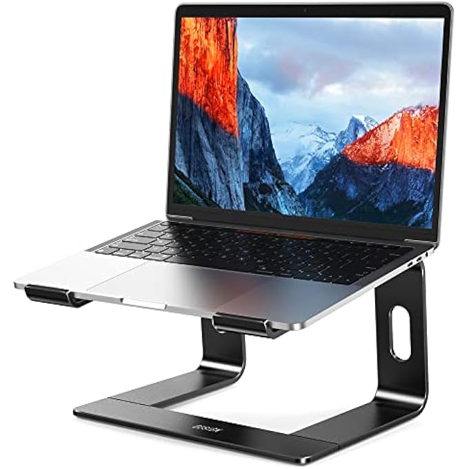 rayihni LS03 ALUMINUM LAPTOP STAND, ERGONOMIC DETACHABLE COMPUTER STAND, RISER HOLDER NOTEBOOK STAND COMPATIBLE WITH AIR, PRO, DELL, HP, LENOVO MORE 10-15.6" LAPTOPS (BLACK) - Image 1