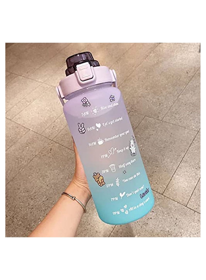 GT-Wheel Large 2L Motivational Water Bottle with Time Marker & Straw, Leakproof Tritan BPA Free Water Jug, Ensure You Drink Enough Water Daily for Fitness, Gym, and Outdoor Sports  - Image 1