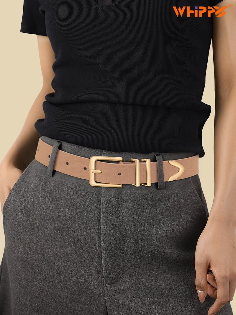 WHIPPY Women Suede Belt with Gold Buckle Fashion Ladies Casual Leather Belt for Jeans Pant Coats, Tan Shiny-Gold, S - Image 3