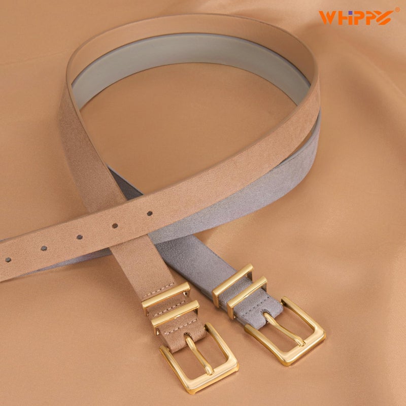 WHIPPY Women Suede Belt with Gold Buckle Fashion Ladies Casual Leather Belt for Jeans Pant Coats, Tan Shiny-Gold, S - Image 5