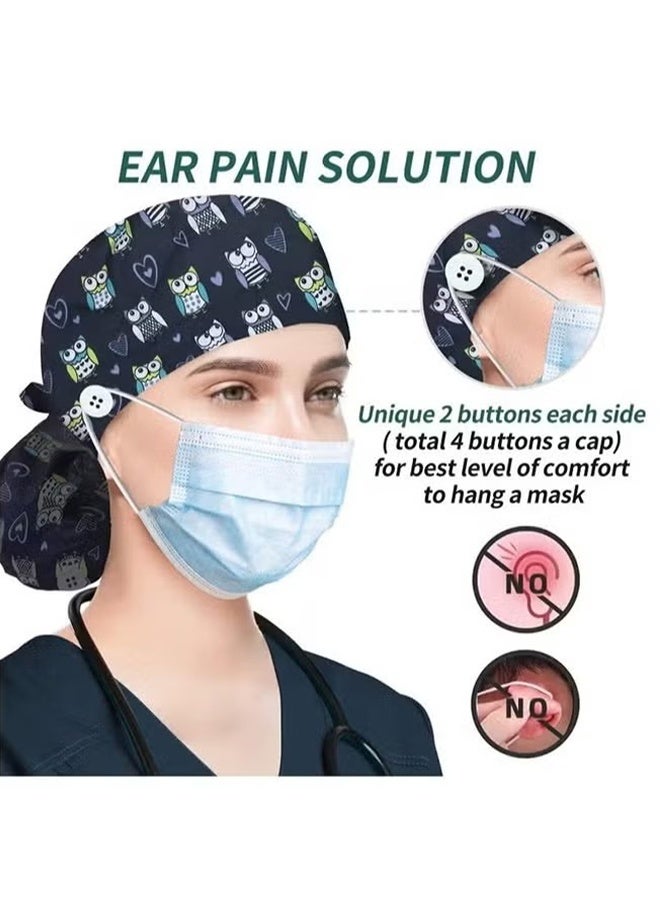 HY 2 Pack Surgical Caps for Long Hair, Adjustable Elastic Nursing Cap with Button and Sweatband, Ponytail Pouch Tie Back Hats for Nurses Hat - Image 4