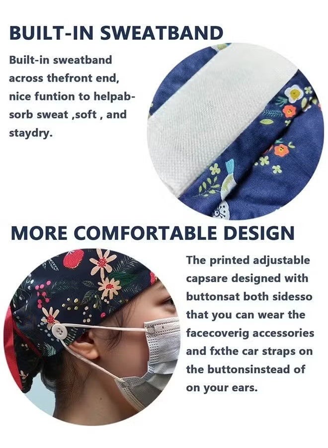 HY 2 Pack Surgical Caps for Long Hair, Adjustable Elastic Nursing Cap with Button and Sweatband, Ponytail Pouch Tie Back Hats for Nurses Hat - Image 3