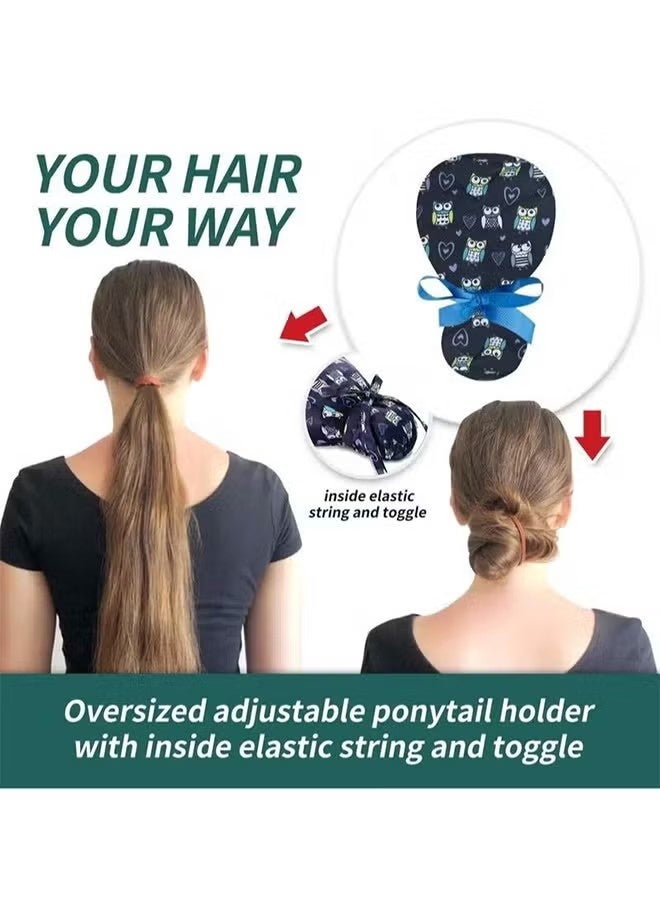 HY 2 Pack Surgical Caps for Long Hair, Adjustable Elastic Nursing Cap with Button and Sweatband, Ponytail Pouch Tie Back Hats for Nurses Hat - Image 5