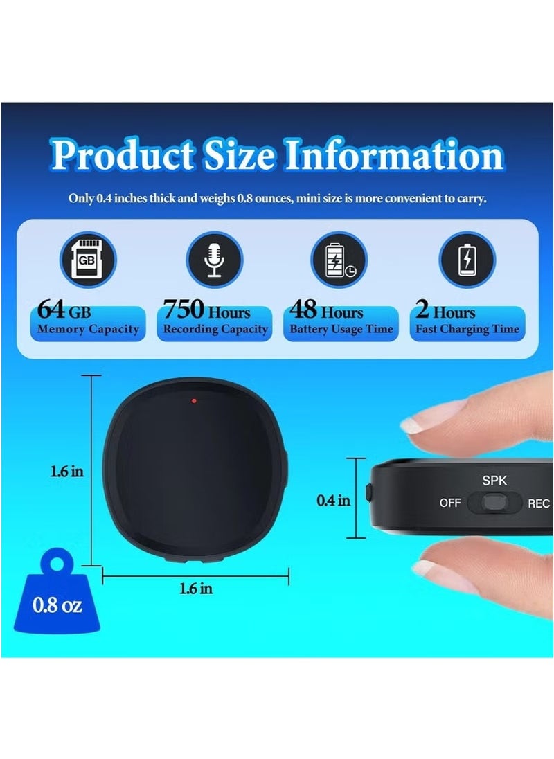 ماركة غير محددة 64GB مسجل صوتي مغناطيسي رقمي مع مكبر صوت التشغيل الفوري و محركات أقراص فلاش USB- سجلات جهاز التسجيل مع 750 ساعة مسجل صوتي منشط مسجل شريط محمول مسجل صوتي صغير للمحاضرات الاجتماعات المقابلات  - Image 5