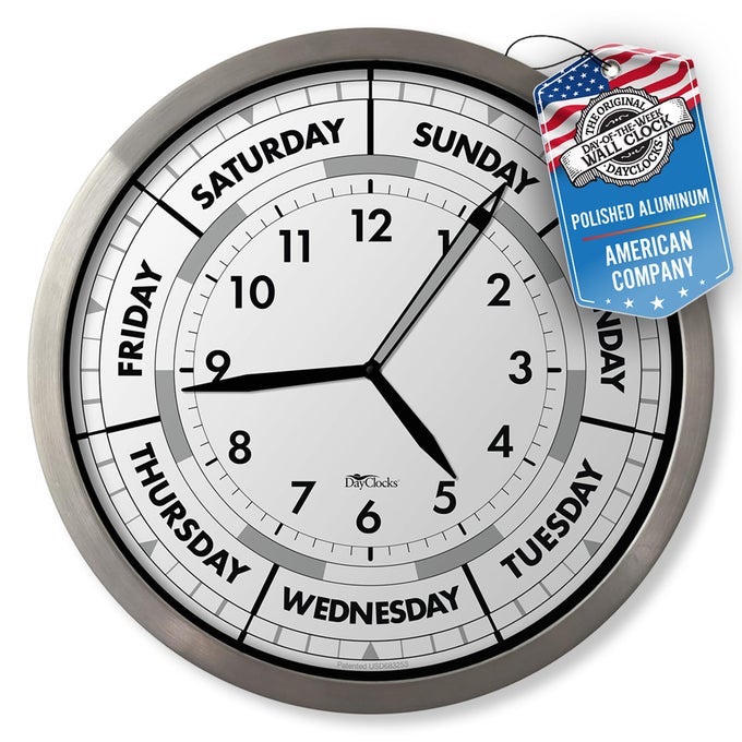 TIME WEEKDAY WALL CLOCK WITH SOLID ALUMINUM FRAME 12 WEEKLY ANALOG CLOCK WITH DAYS HOURS MINUTES IDEAL RETIREMENT GIFT FOR MEN WOMEN