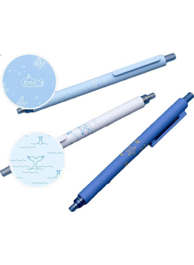 Kaco Wensai Retractable Gel Pen, Stylish 0.5Mm Black Pen For Students' Exams And Practice, Signature Pen, K1028 Ocean Story, 3-Pack - Image 1