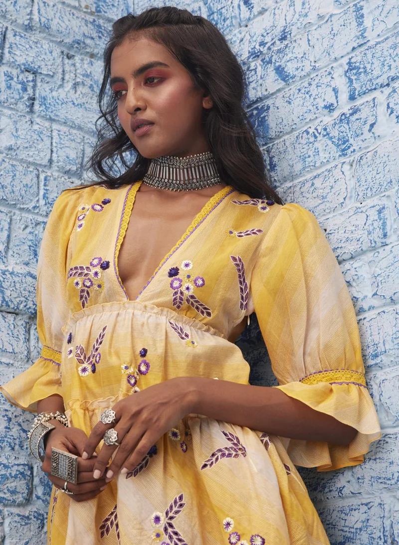 Bhanuni By Jyoti  MACROON YELLOW MINI DRESS for Women | Best Price UAE